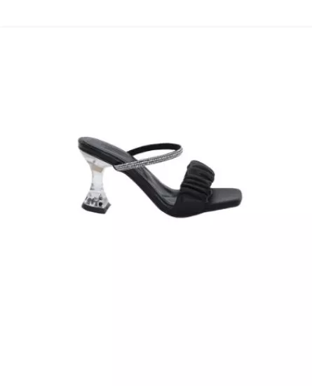 Mergenshoes T032 Siyah Şeffaf Topuklu Rahat Taban Kadın Terlik