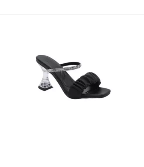 Mergenshoes T032 Siyah Şeffaf Topuklu Rahat Taban Kadın Terlik