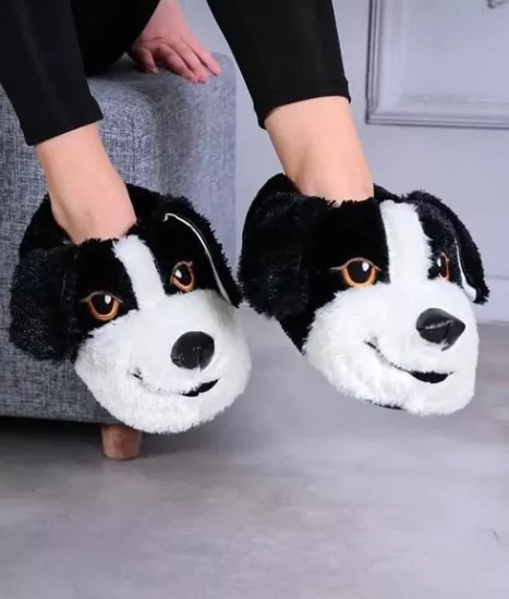 Mergenshoes Unisex SiyahS Köpekli Panduf Ev Botu (Siyah)