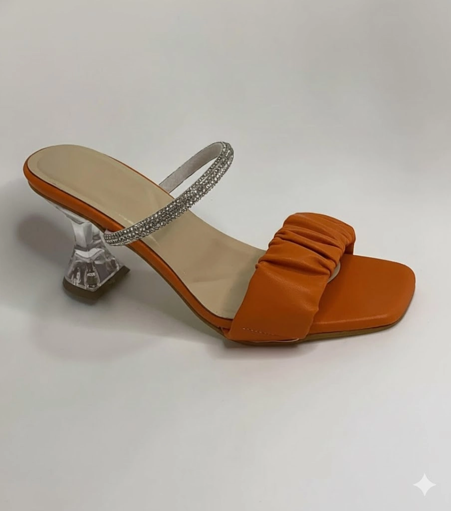Mergenshoes T032 Turuncu Şeffaf Topuklu Rahat Taban Kadın Terlik